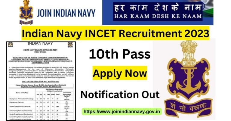 Indian Navy INCET Recruitment 2023 Apply Online For 910 Chargeman, Draughtsman, and Tradesman Mate Post