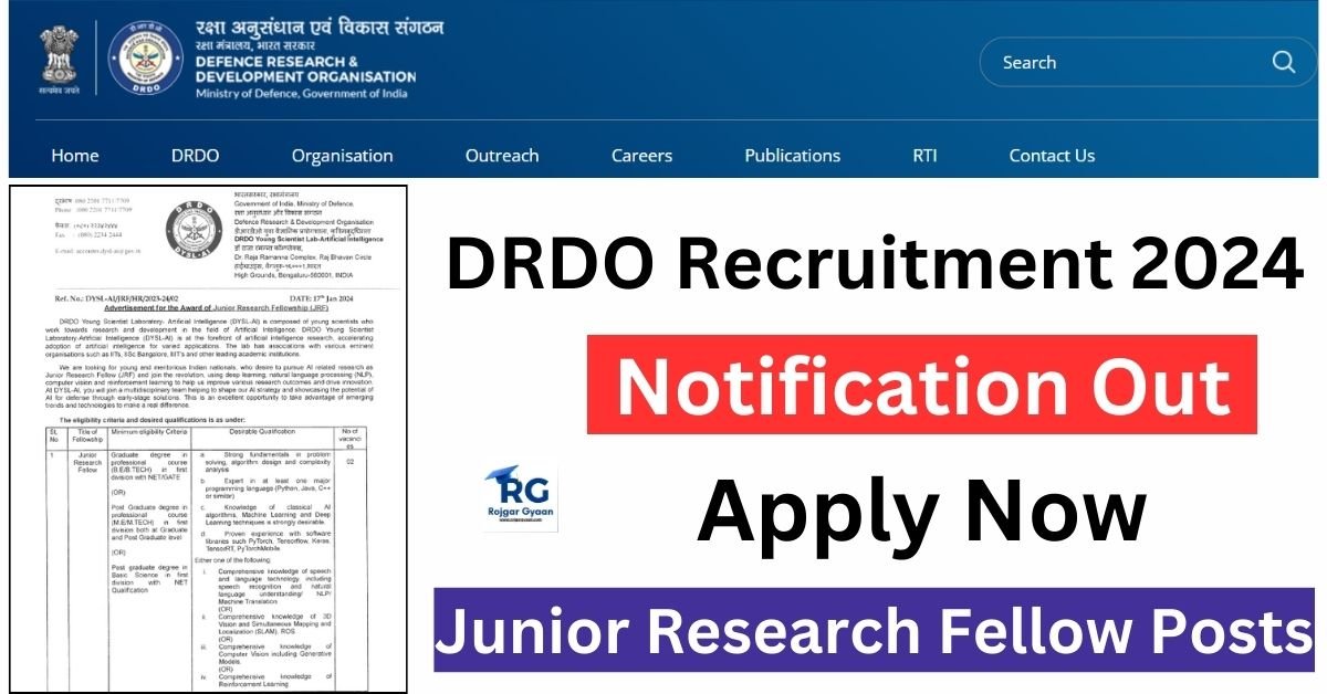 DRDO Recruitment 2024 for JRF Post Salary Rs. 50000/‐ PM.