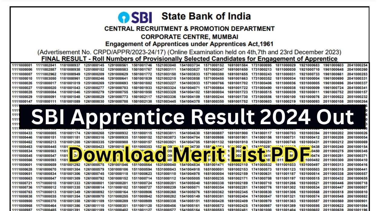 SBI Apprentice Result 2024 Out 6160 Posts Download Merit List PDF