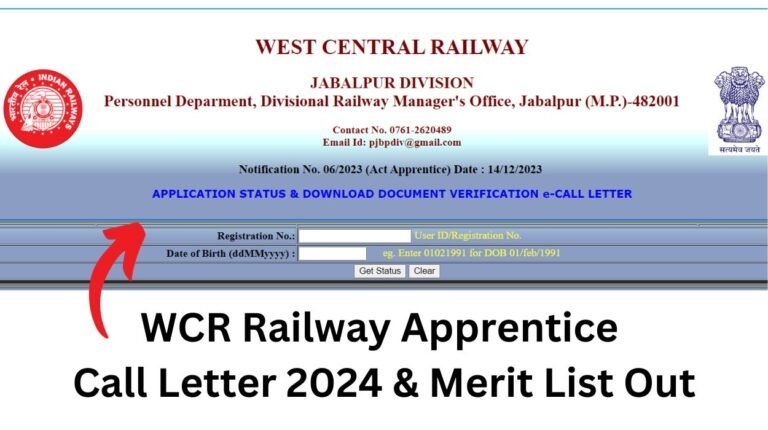 WCR Railway Apprentice Call Letter 2024 & Merit List Out
